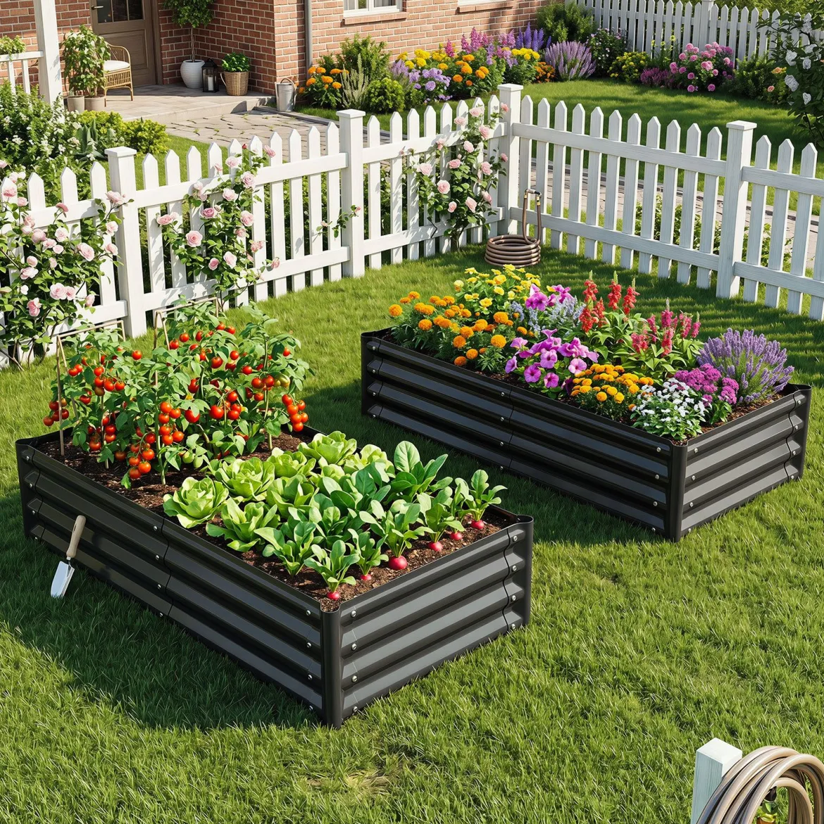 Hochbeet aus Verzinktem Stahl stabiler Pflanzkasten Wetterfest & Rostfrei Gartenbeet 123 x 64 cm Grau