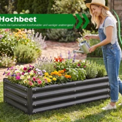 Hochbeet aus Verzinktem Stahl stabiler Pflanzkasten Wetterfest & Rostfrei Gartenbeet 123 x 64 cm Grau