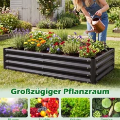 Hochbeet aus Verzinktem Stahl stabiler Pflanzkasten Wetterfest & Rostfrei Gartenbeet 123 x 64 cm Grau