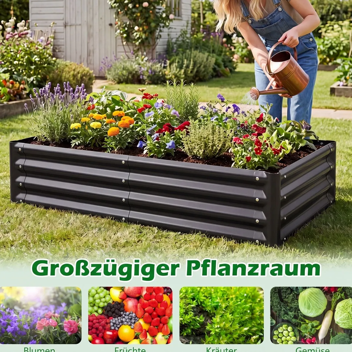 Hochbeet aus Verzinktem Stahl stabiler Pflanzkasten Wetterfest & Rostfrei Gartenbeet 123 x 64 cm Grau