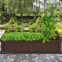 Hochbeet Erhöhtes Gartenbeet Rechteckige Pflanzenbox für Pflanzen und Gemüse Outdoor Pflanzenkübel 122 x 60 x 30 cm Braun