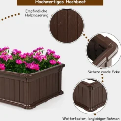 Hochbeet Erhöhtes Gartenbeet Rechteckige Pflanzenbox für Pflanzen und Gemüse Outdoor Pflanzenkübel 122 x 60 x 30 cm Braun