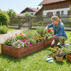 Hochbeet Gartenbeet Holz 240 x 60 x 25 cm Pflanzkasten für Gemüse Blumen Braun