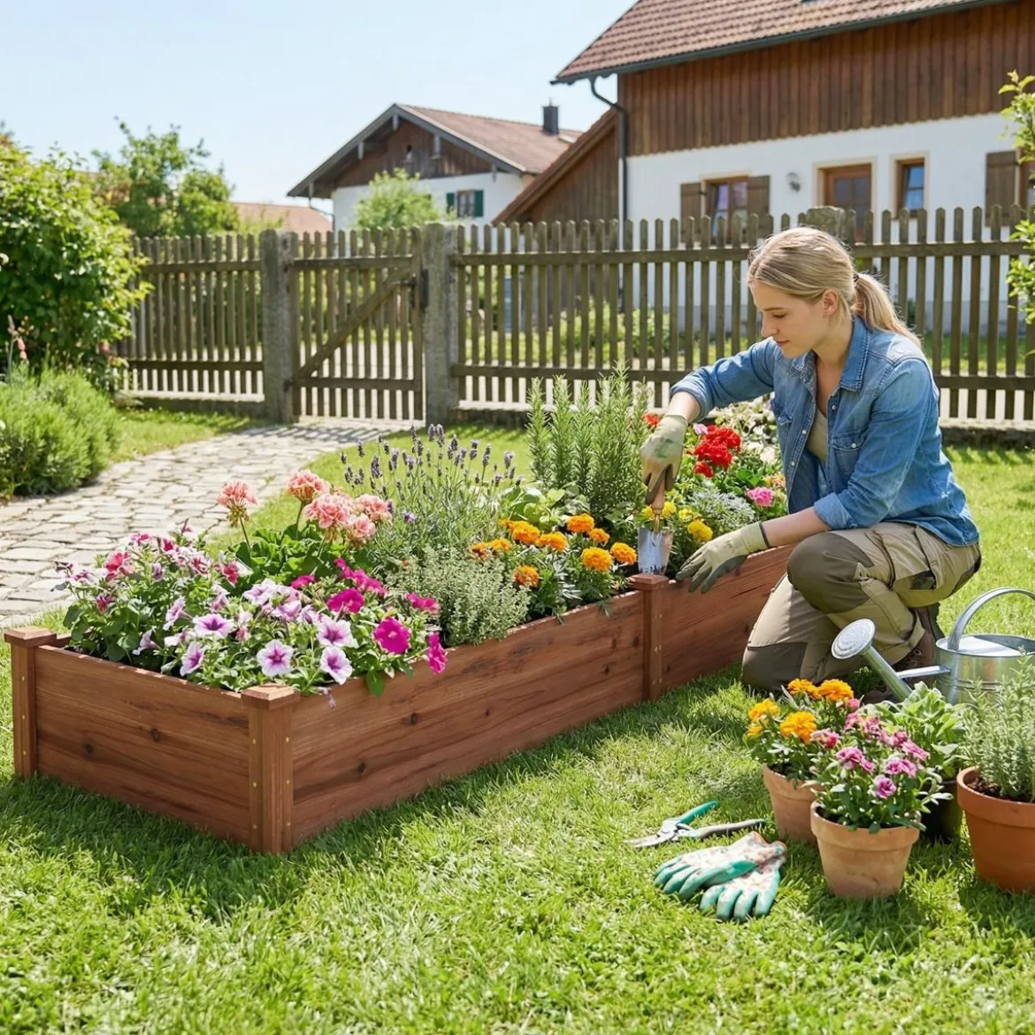 Hochbeet Gartenbeet Holz 240 x 60 x 25 cm Pflanzkasten für Gemüse Blumen Braun