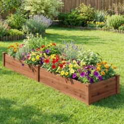 Hochbeet Gartenbeet Holz 240 x 60 x 25 cm Pflanzkasten für Gemüse Blumen Braun