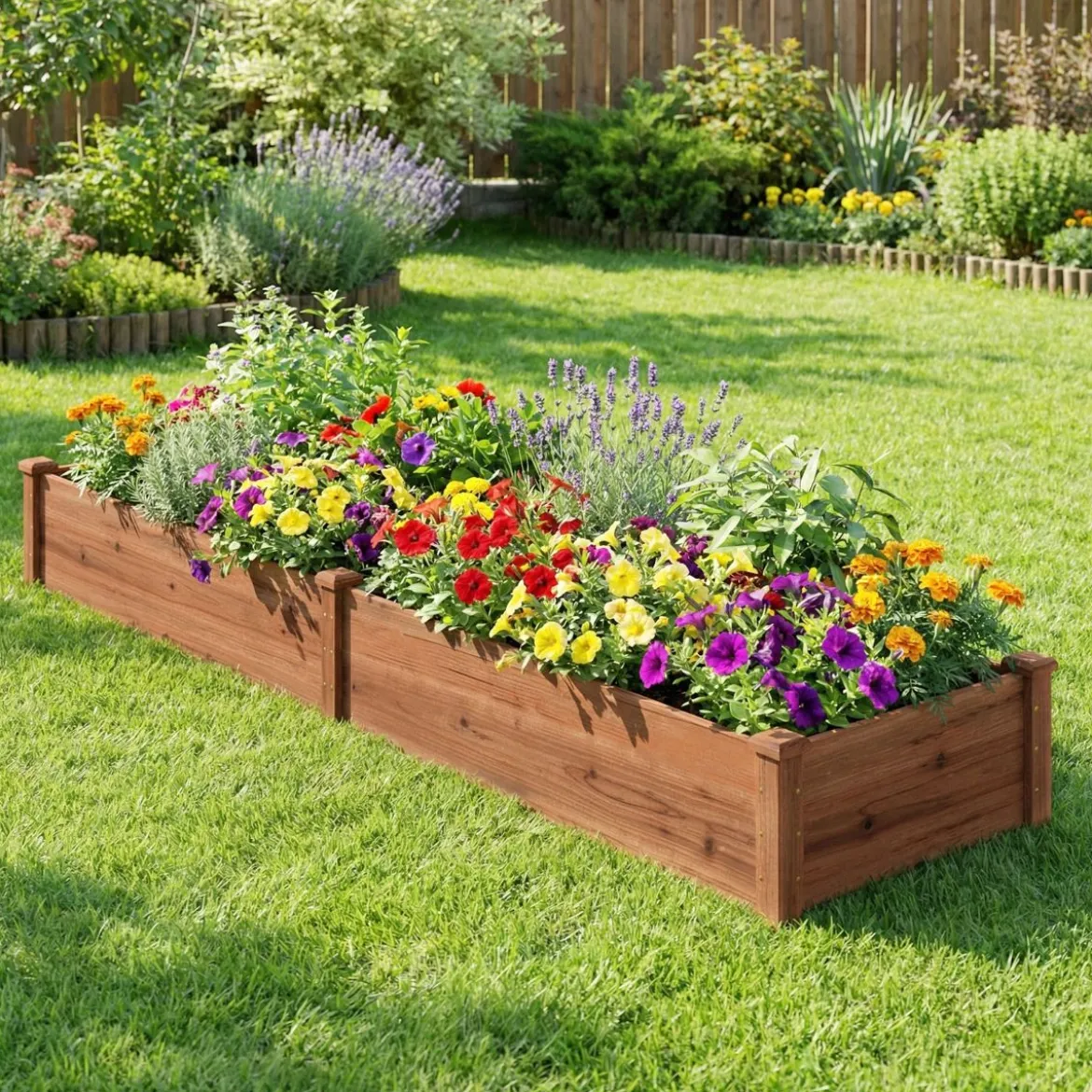 Hochbeet Gartenbeet Holz 240 x 60 x 25 cm Pflanzkasten für Gemüse Blumen Braun
