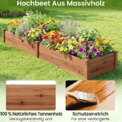 Hochbeet Gartenbeet Holz 240 x 60 x 25 cm Pflanzkasten für Gemüse Blumen Braun