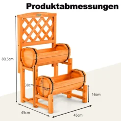 Hochbeet Gartenbeet mit 2 Pflanzkästen & Spalier 45 x 45 x 80,5 cm Orange