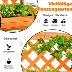 Hochbeet Gartenbeet mit 2 Pflanzkästen & Spalier 45 x 45 x 80,5 cm Orange