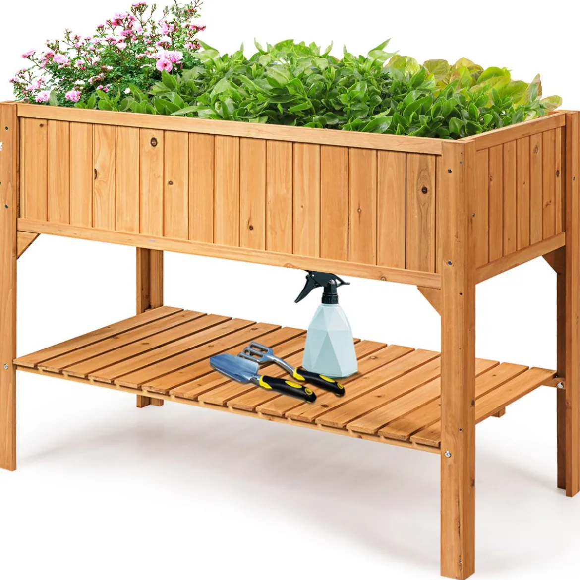 Hochbeet Garten Pflanzkasten Pflanztrog mit Ablage 119 x 57 x 90 cm aus Holz