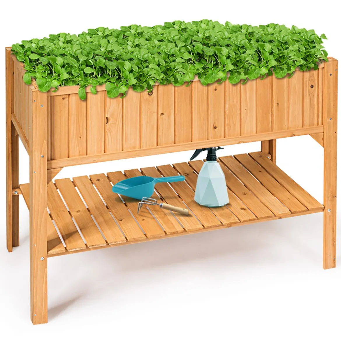 Hochbeet Garten Pflanzkasten Pflanztrog mit Ablage 119 x 57 x 90 cm aus Holz