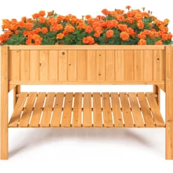 Hochbeet Garten Pflanzkasten Pflanztrog mit Ablage 119 x 57 x 90 cm aus Holz