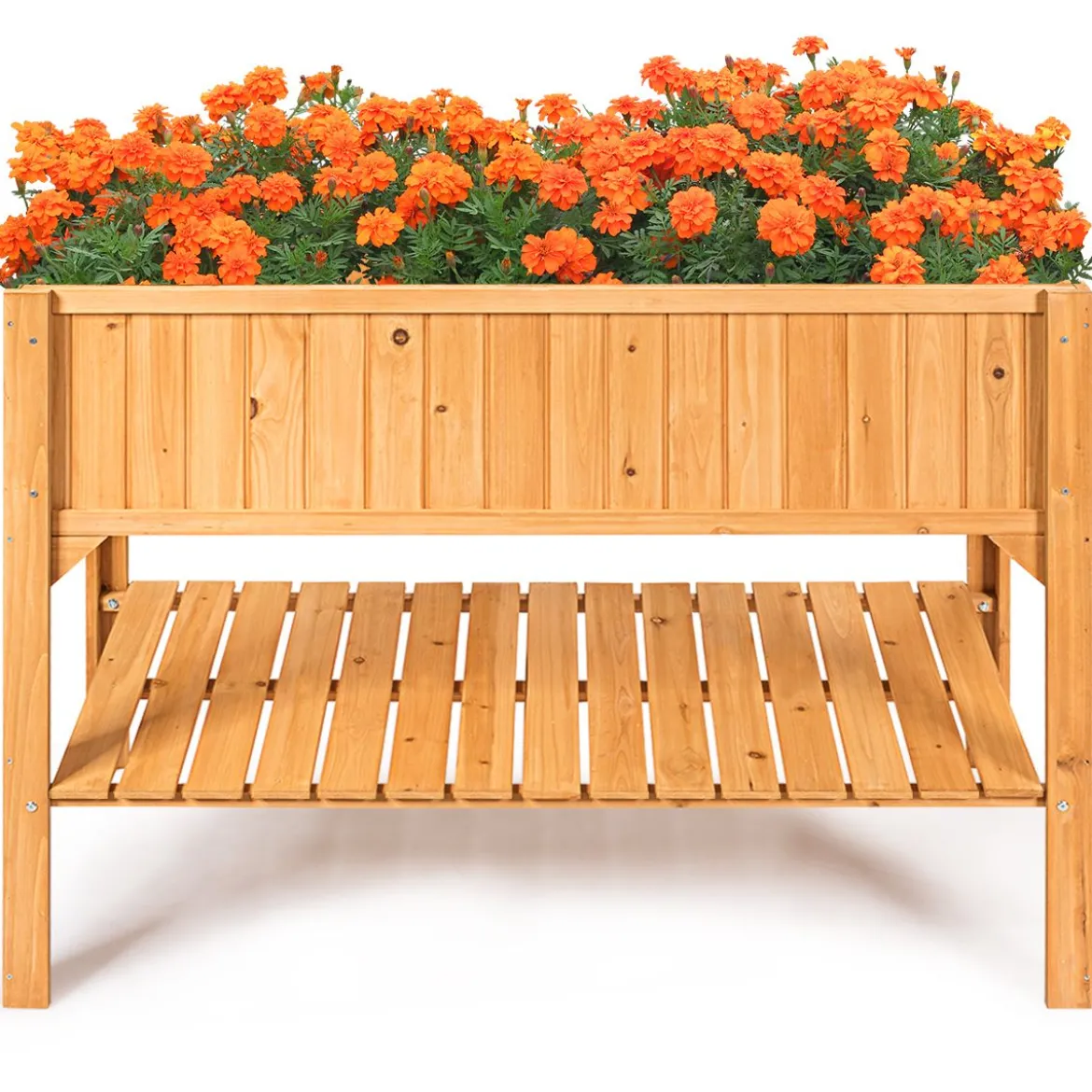 Hochbeet Garten Pflanzkasten Pflanztrog mit Ablage 119 x 57 x 90 cm aus Holz