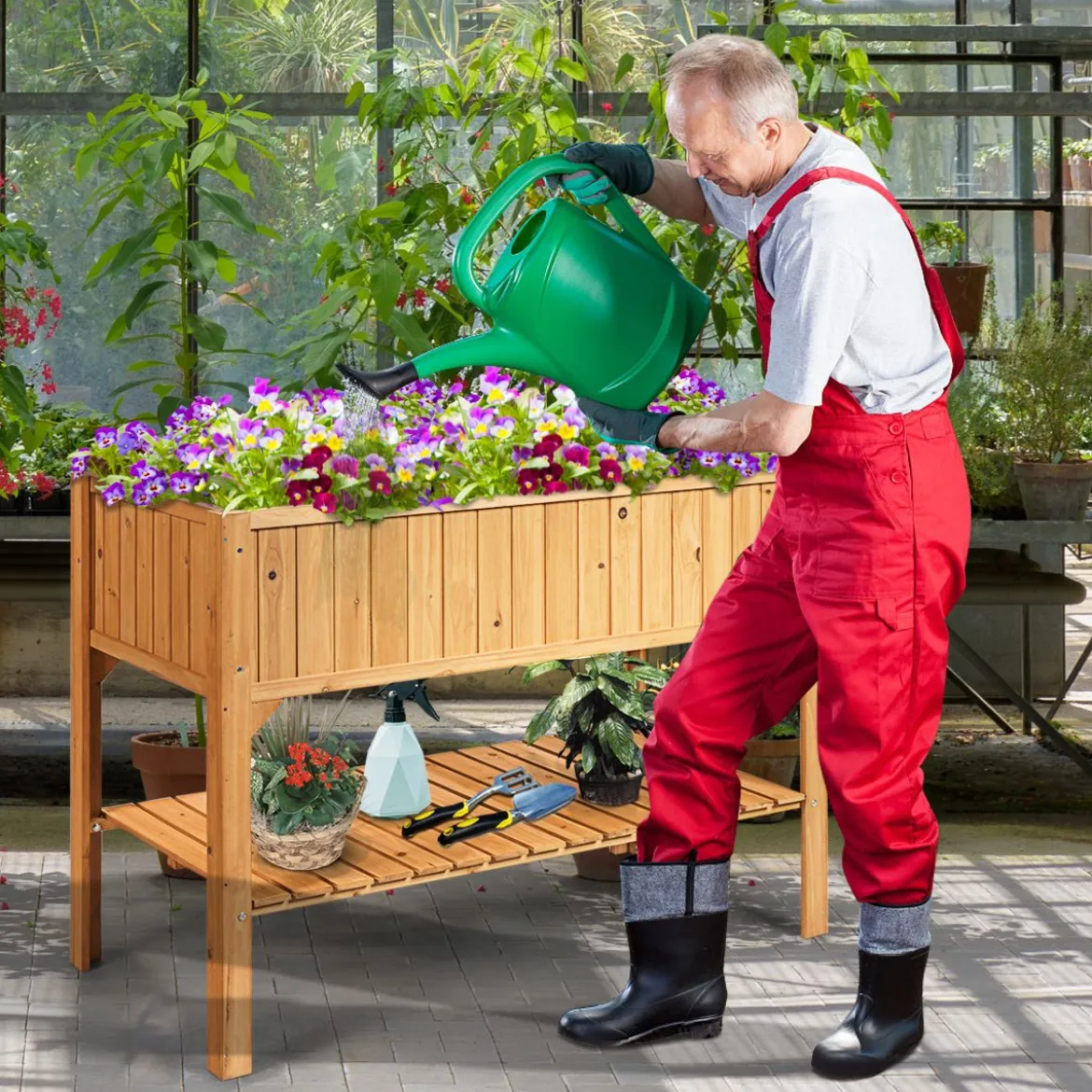 Hochbeet Garten Pflanzkasten Pflanztrog mit Ablage 119 x 57 x 90 cm aus Holz