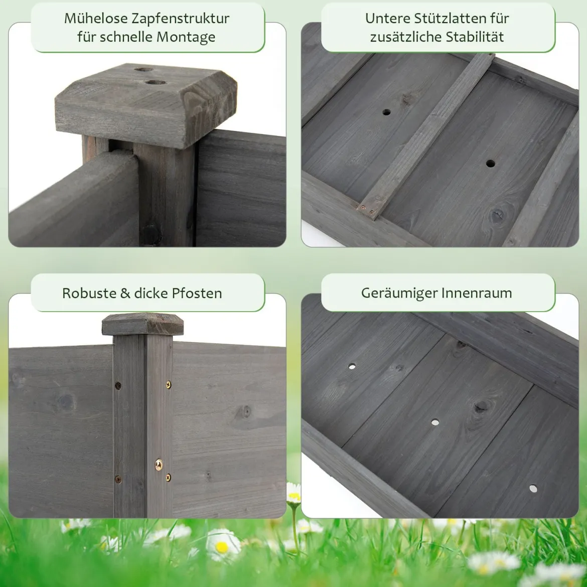 Hochbeet Holz Anzuchtbeet groß Frühbeet Pflanzkübel Pflanzkasten 125 x 59 x 76 cm Grau