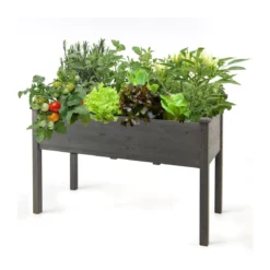 Hochbeet Holz Anzuchtbeet groß Frühbeet Pflanzkübel Pflanzkasten 125 x 59 x 76 cm Grau