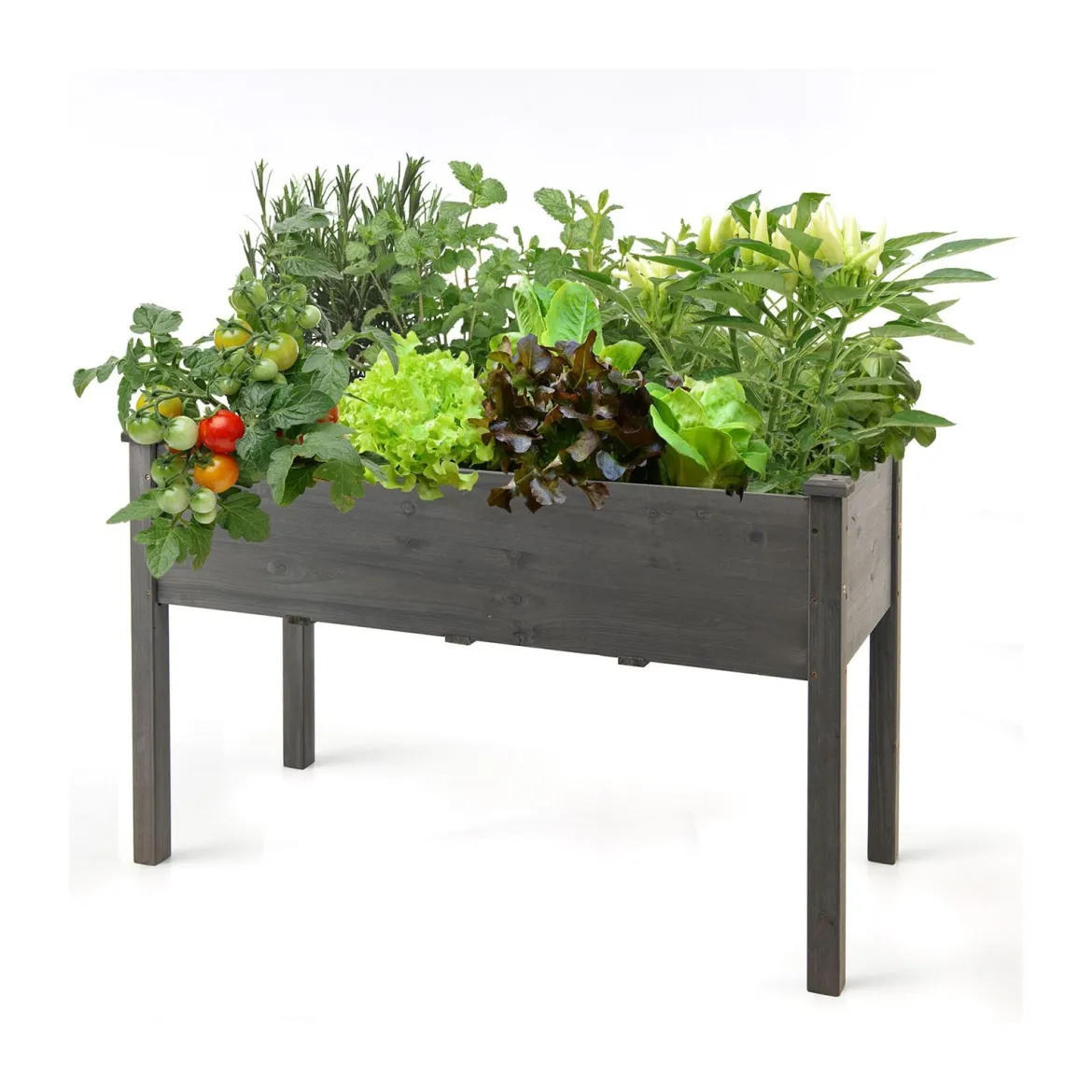 Hochbeet Holz Anzuchtbeet groß Frühbeet Pflanzkübel Pflanzkasten 125 x 59 x 76 cm Grau