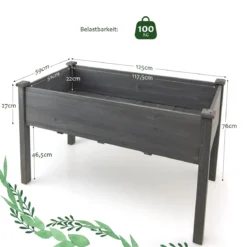 Hochbeet Holz Anzuchtbeet groß Frühbeet Pflanzkübel Pflanzkasten 125 x 59 x 76 cm Grau