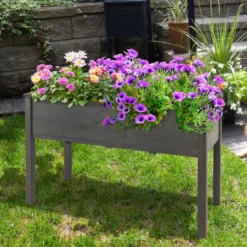 Hochbeet Holz Anzuchtbeet groß Frühbeet Pflanzkübel Pflanzkasten 125 x 59 x 76 cm Grau