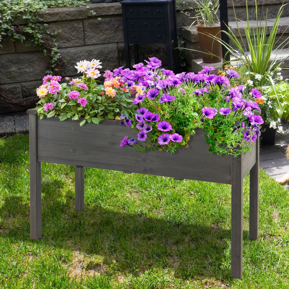 Hochbeet Holz Anzuchtbeet groß Frühbeet Pflanzkübel Pflanzkasten 125 x 59 x 76 cm Grau
