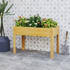 Hochbeet Holz Erhöhtes Gartenbeet Pflanzkasten mit Drainagelöchern Gemüsebeet Pflanzbeet rechteckig 120 x 60 x 82 cm Natur