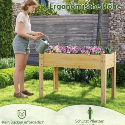 Hochbeet Holz Erhöhtes Gartenbeet Pflanzkasten mit Drainagelöchern Gemüsebeet Pflanzbeet rechteckig 120 x 60 x 82 cm Natur