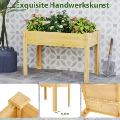 Hochbeet Holz Erhöhtes Gartenbeet Pflanzkasten mit Drainagelöchern Gemüsebeet Pflanzbeet rechteckig 120 x 60 x 82 cm Natur