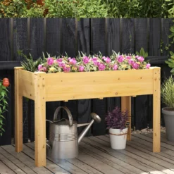 Hochbeet Holz Erhöhtes Gartenbeet Pflanzkasten mit Drainagelöchern Gemüsebeet Pflanzbeet rechteckig 120 x 60 x 82 cm Natur