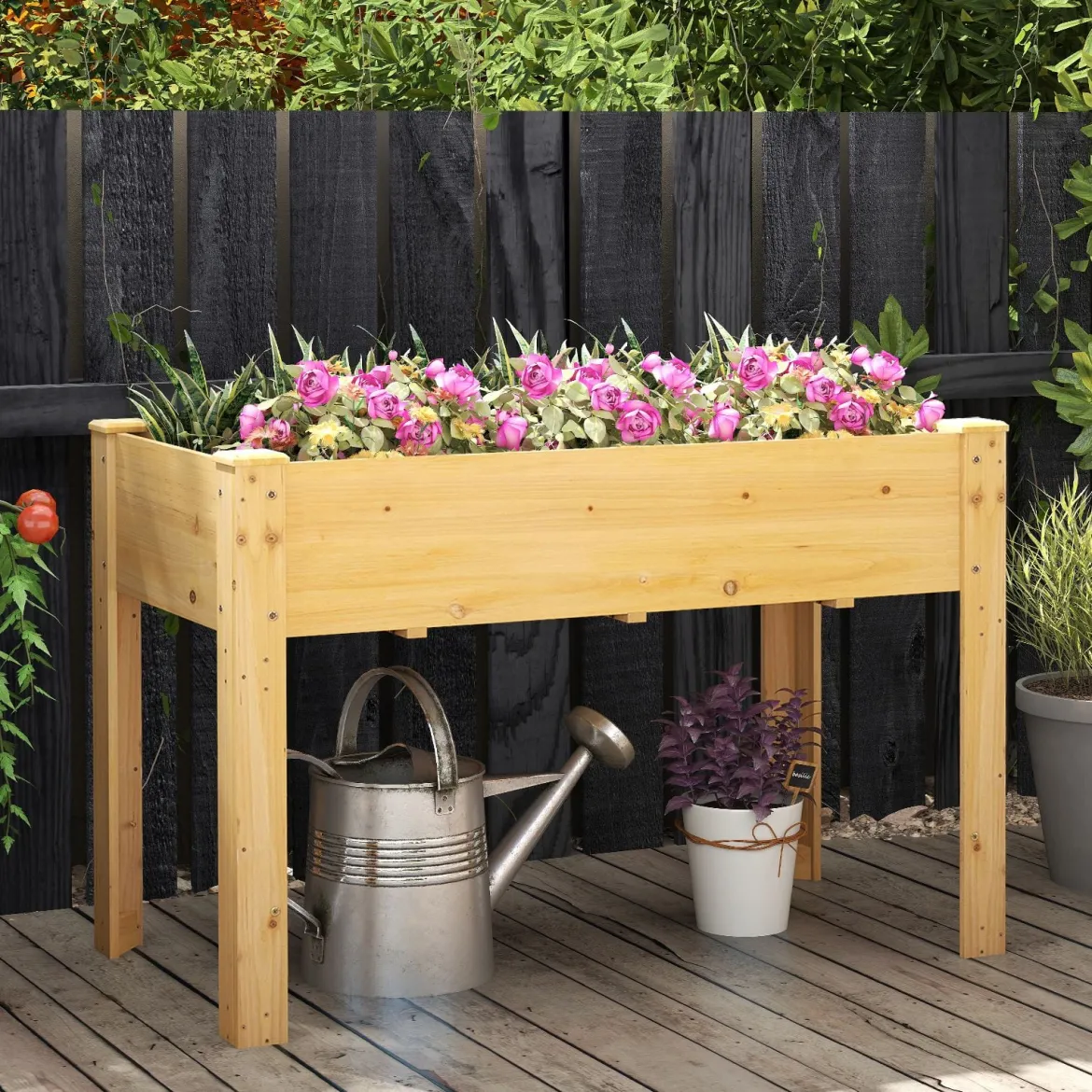 Hochbeet Holz Erhöhtes Gartenbeet Pflanzkasten mit Drainagelöchern Gemüsebeet Pflanzbeet rechteckig 120 x 60 x 82 cm Natur