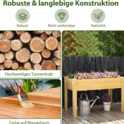 Hochbeet Holz Erhöhtes Gartenbeet Pflanzkasten mit Drainagelöchern Gemüsebeet Pflanzbeet rechteckig 120 x 60 x 82 cm Natur