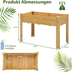 Hochbeet Holz Erhöhtes Gartenbeet Pflanzkasten mit Drainagelöchern Gemüsebeet Pflanzbeet rechteckig 120 x 60 x 82 cm Natur