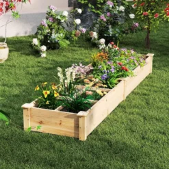 Hochbeet Holz Gartenbeet mit 2 Pflanzkästen und Trennwänden 228 x 62 x 25 cm Natur