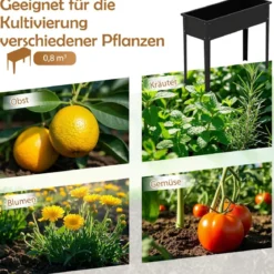 Hochbeet Metall erhöhtes Gartenbeet bis 50 kg Pflanzgefäß 100 x 40 x 80 cm Schwarz