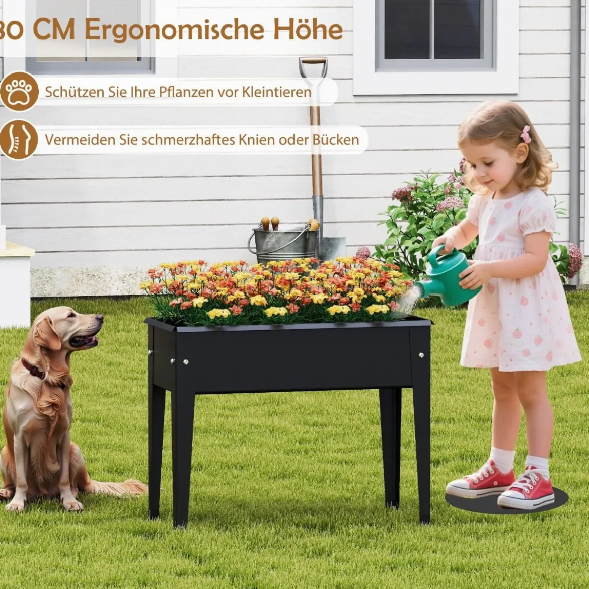 Hochbeet Metall erhöhtes Gartenbeet bis 50 kg Pflanzgefäß 100 x 40 x 80 cm Schwarz