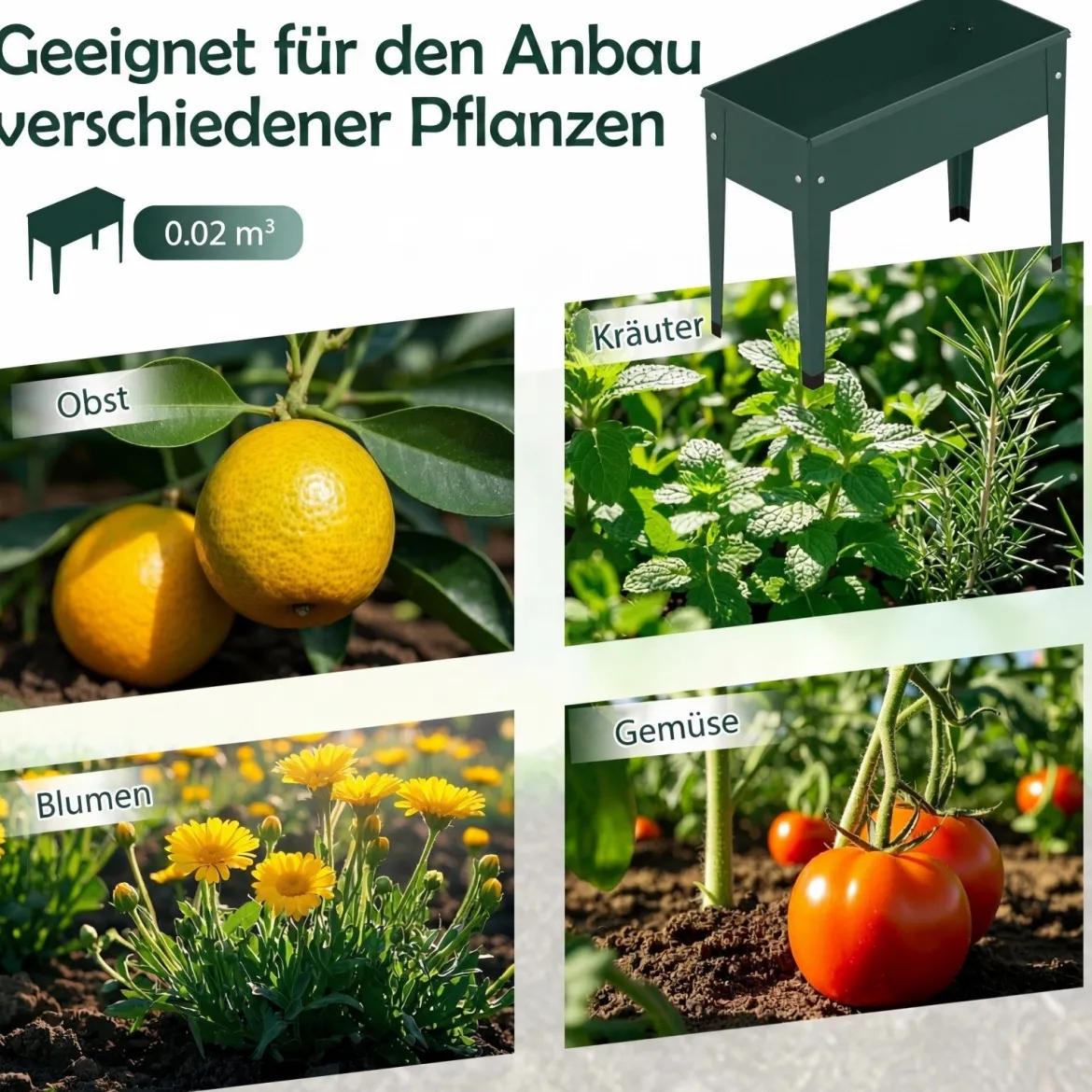Hochbeet Metall Erhöhtes Gartenbeet bis 20 kg 60 x 27 x 45 cm Pflanzgefäß mit Drainagelöchern