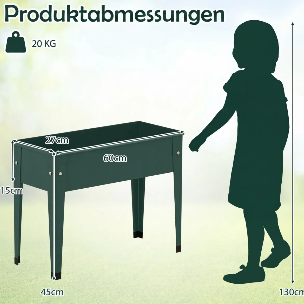 Hochbeet Metall Erhöhtes Gartenbeet bis 20 kg 60 x 27 x 45 cm Pflanzgefäß mit Drainagelöchern