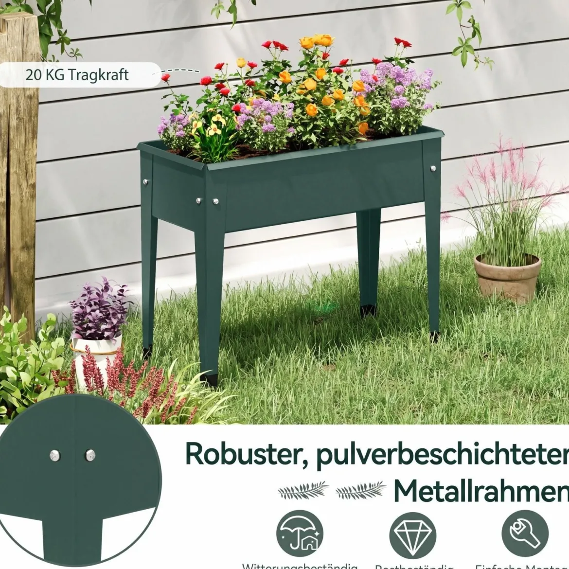 Hochbeet Metall Erhöhtes Gartenbeet bis 20 kg 60 x 27 x 45 cm Pflanzgefäß mit Drainagelöchern