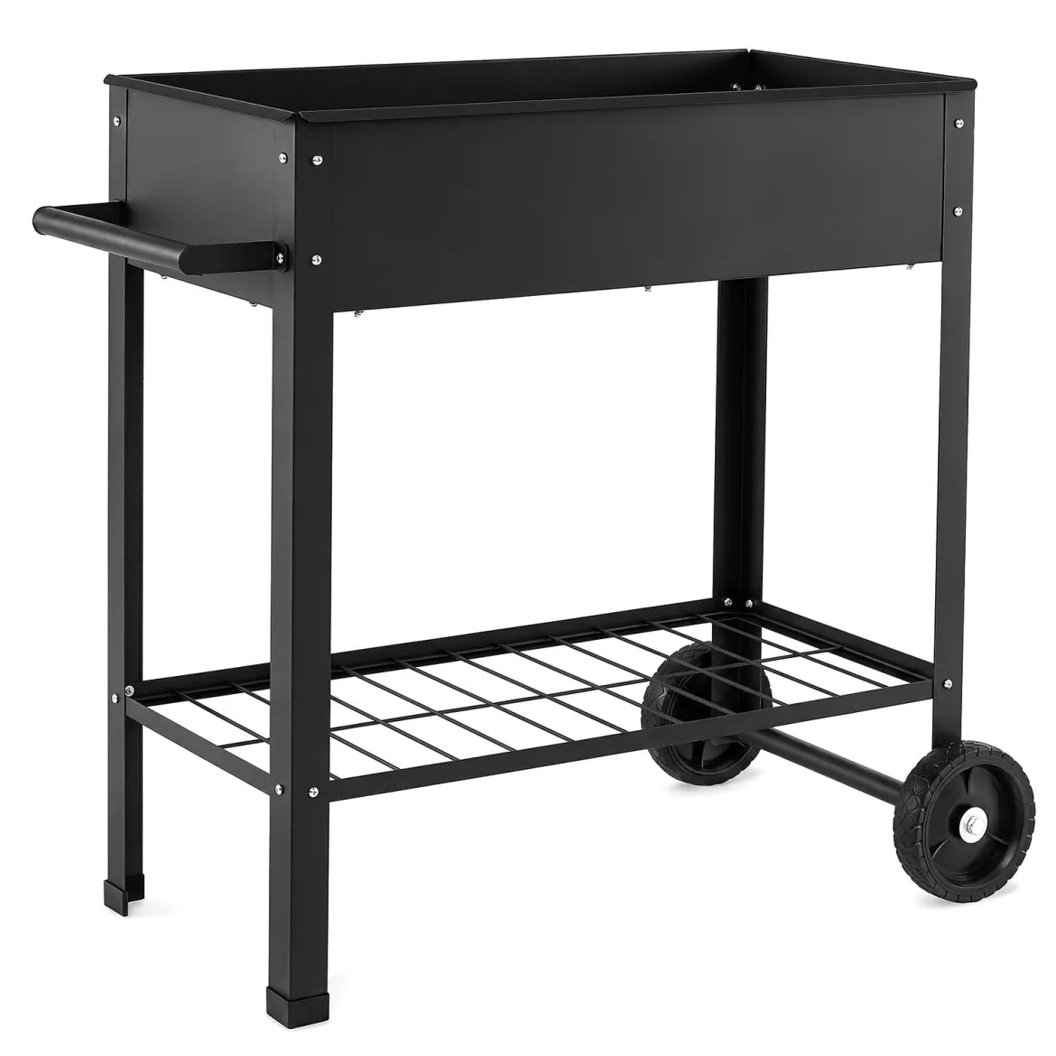 Hochbeet Metall mit 2 Rollen Gemüsebeet mit Wasserablauf Ablage & Haltegriff 88 × 37 × 80 cm Schwarz