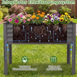 Hochbeet Metall Pflanzkasten mit Beinen Erhöhtes Pflanzgefäß mit Abflusssystem Blumenkasten Grau/Silber