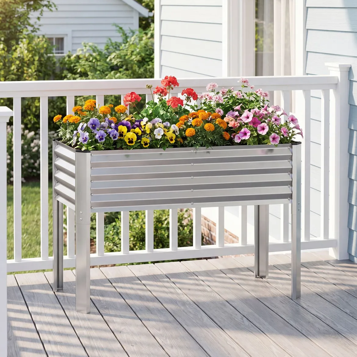 Hochbeet Metall Pflanzkasten mit Beinen Erhöhtes Pflanzgefäß mit Abflusssystem Blumenkasten Grau/Silber