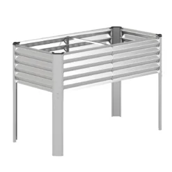 Hochbeet Metall Pflanzkasten mit Beinen Erhöhtes Pflanzgefäß mit Abflusssystem Blumenkasten Grau/Silber