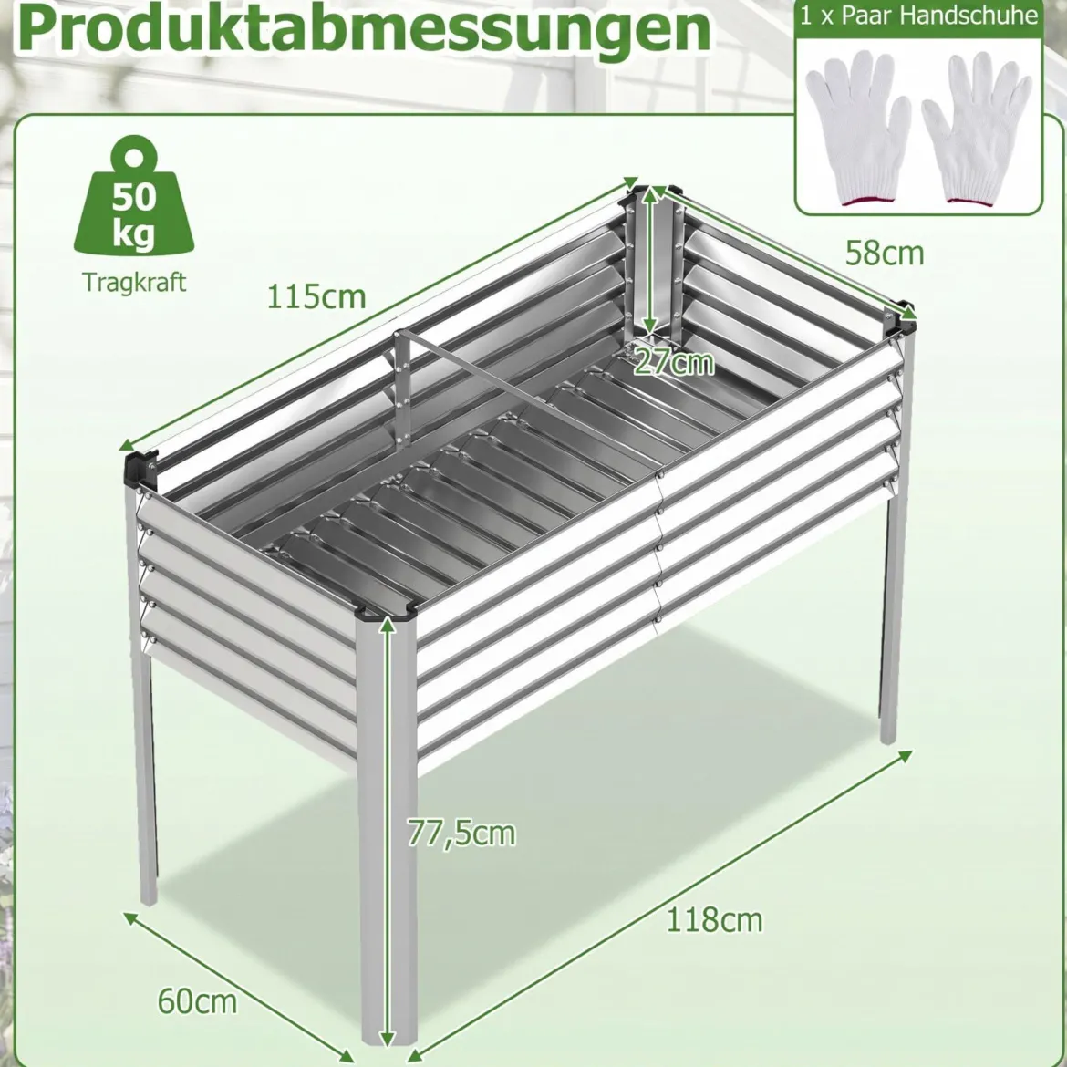 Hochbeet Metall Pflanzkasten mit Beinen Erhöhtes Pflanzgefäß mit Abflusssystem Blumenkasten Grau/Silber