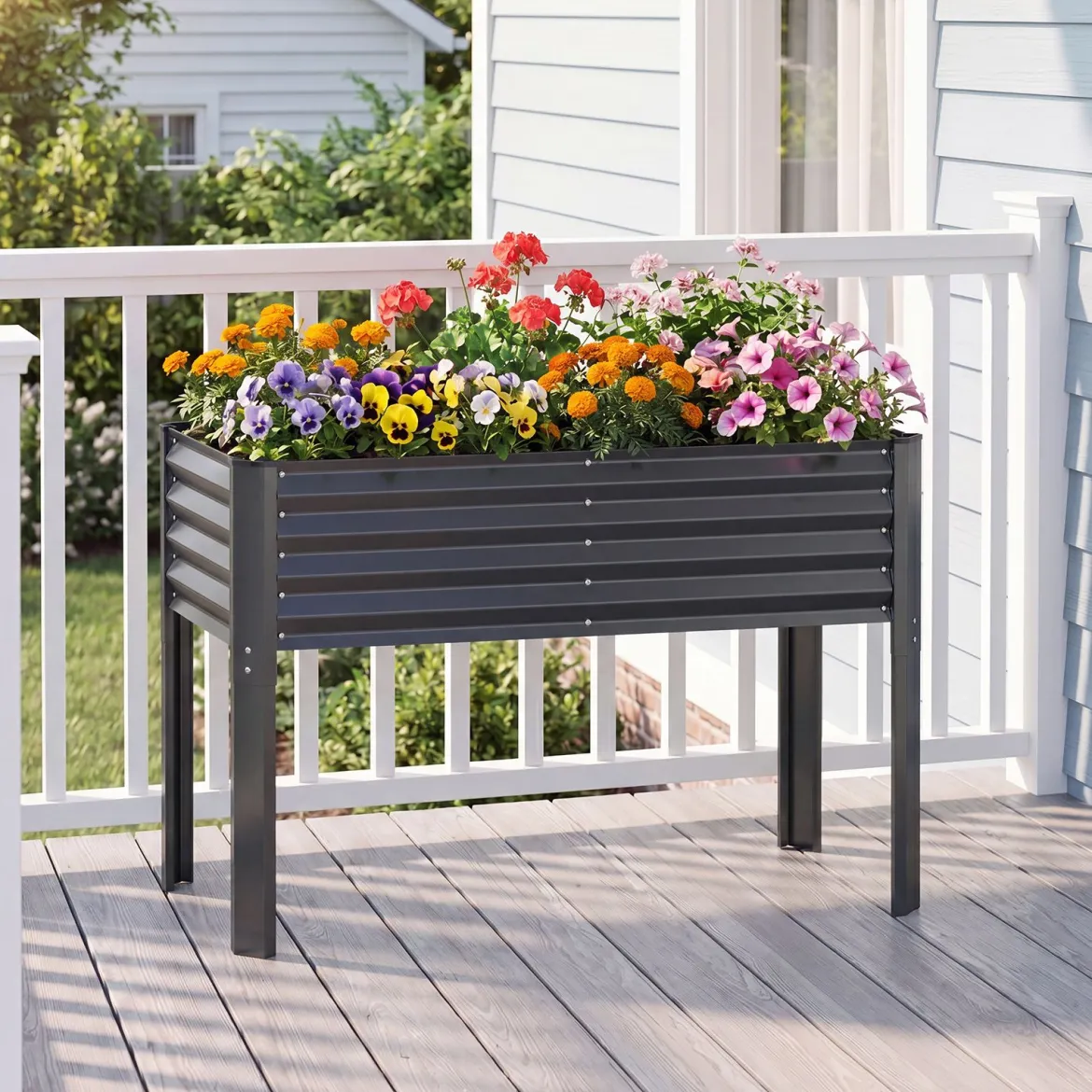 Hochbeet Metall Pflanzkasten mit Beinen Erhöhtes Pflanzgefäß mit Abflusssystem Blumenkasten Grau/Silber