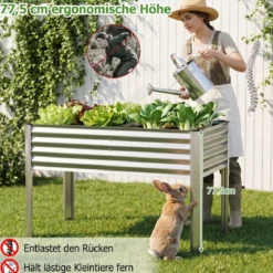 Hochbeet Metall Pflanzkasten mit Beinen Erhöhtes Pflanzgefäß mit Abflusssystem Blumenkasten Grau/Silber
