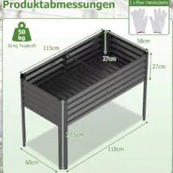 Hochbeet Metall Pflanzkasten mit Beinen Erhöhtes Pflanzgefäß mit Abflusssystem Blumenkasten Grau/Silber