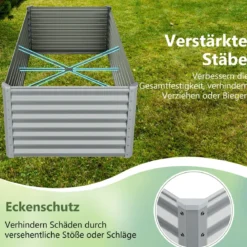 Hochbeet Metall Pflanzkasten für Garten 180 x 95 x 60 cm Rechteckiges Frühbeet mit verstärkter Stäbe & offenem Boden Grau