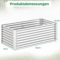 Hochbeet Metall Rechteckiger Pflanzkasten aus Verzinktem Blech mit Offenem Boden 181,5 x 94 x 60,5 cm