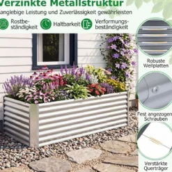 Hochbeet Metall Rechteckiger Pflanzkasten aus Verzinktem Blech mit Offenem Boden 181,5 x 94 x 60,5 cm