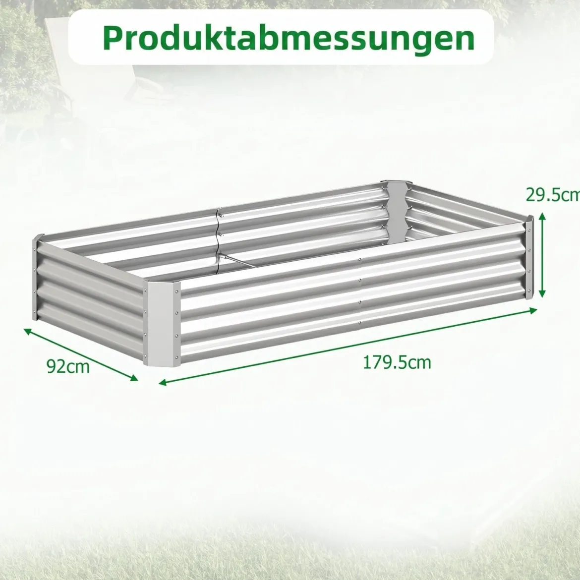 Hochbeet Metall Rechteckiger Pflanzkasten aus Verzinktem Blech mit Offenem Boden 179,5 x 92 x 29,5 cm