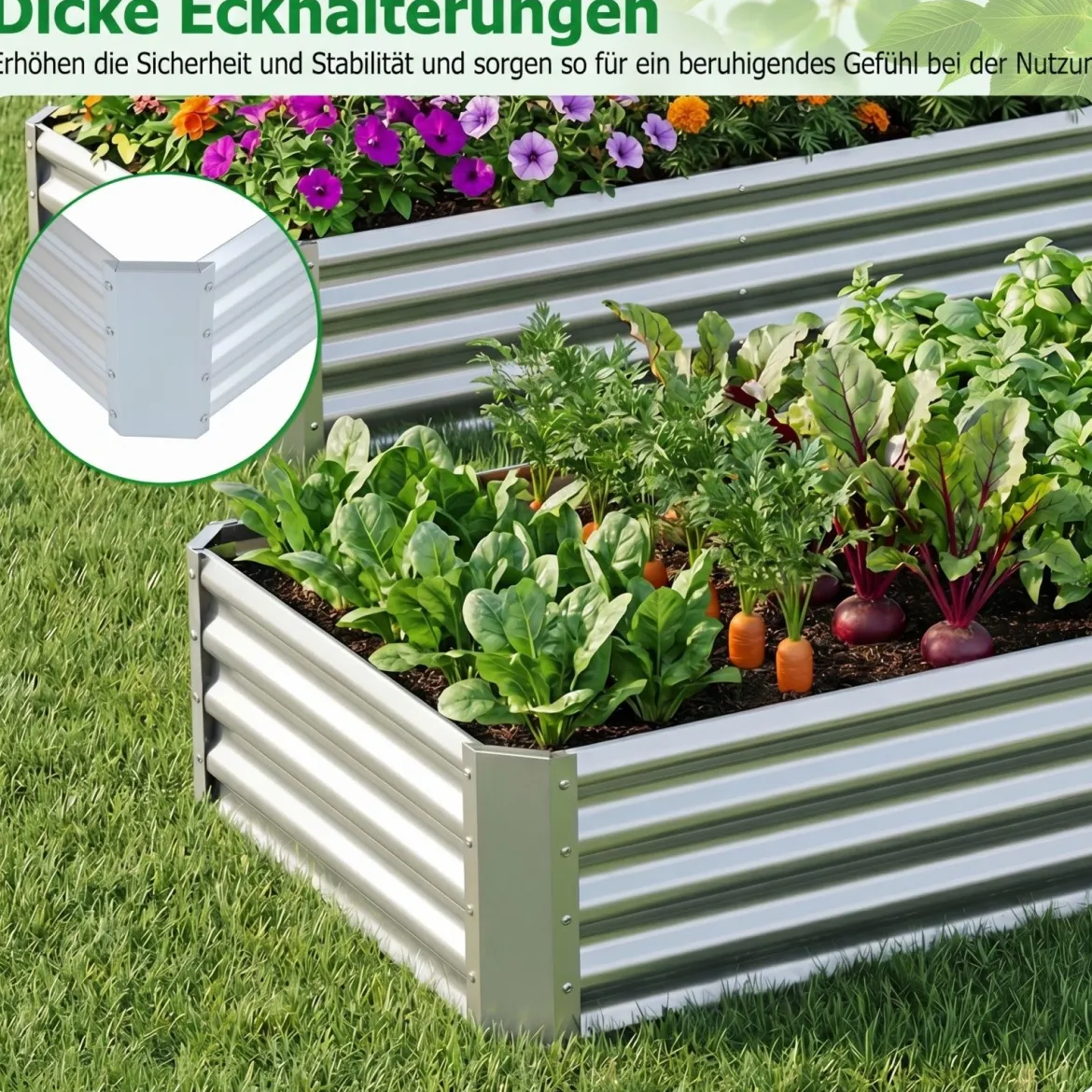 Hochbeet Metall Rechteckiger Pflanzkasten aus Verzinktem Blech mit Offenem Boden 179,5 x 92 x 29,5 cm